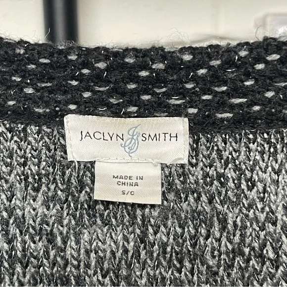 Jaclyn Smith Black & Gray Knit Open Front Cardigan Jacket Textured Sweater - Picture 5 of 6